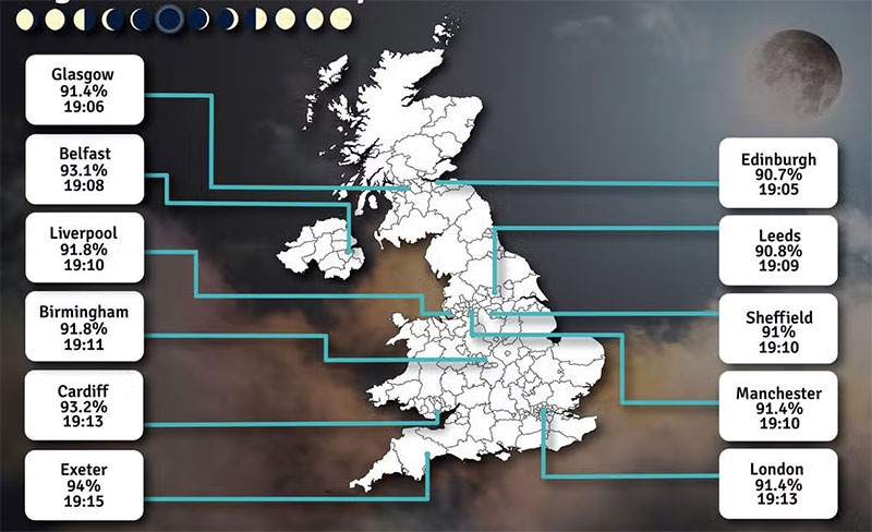 Eclipse 2026 UK time and solar eclipse visibility map
